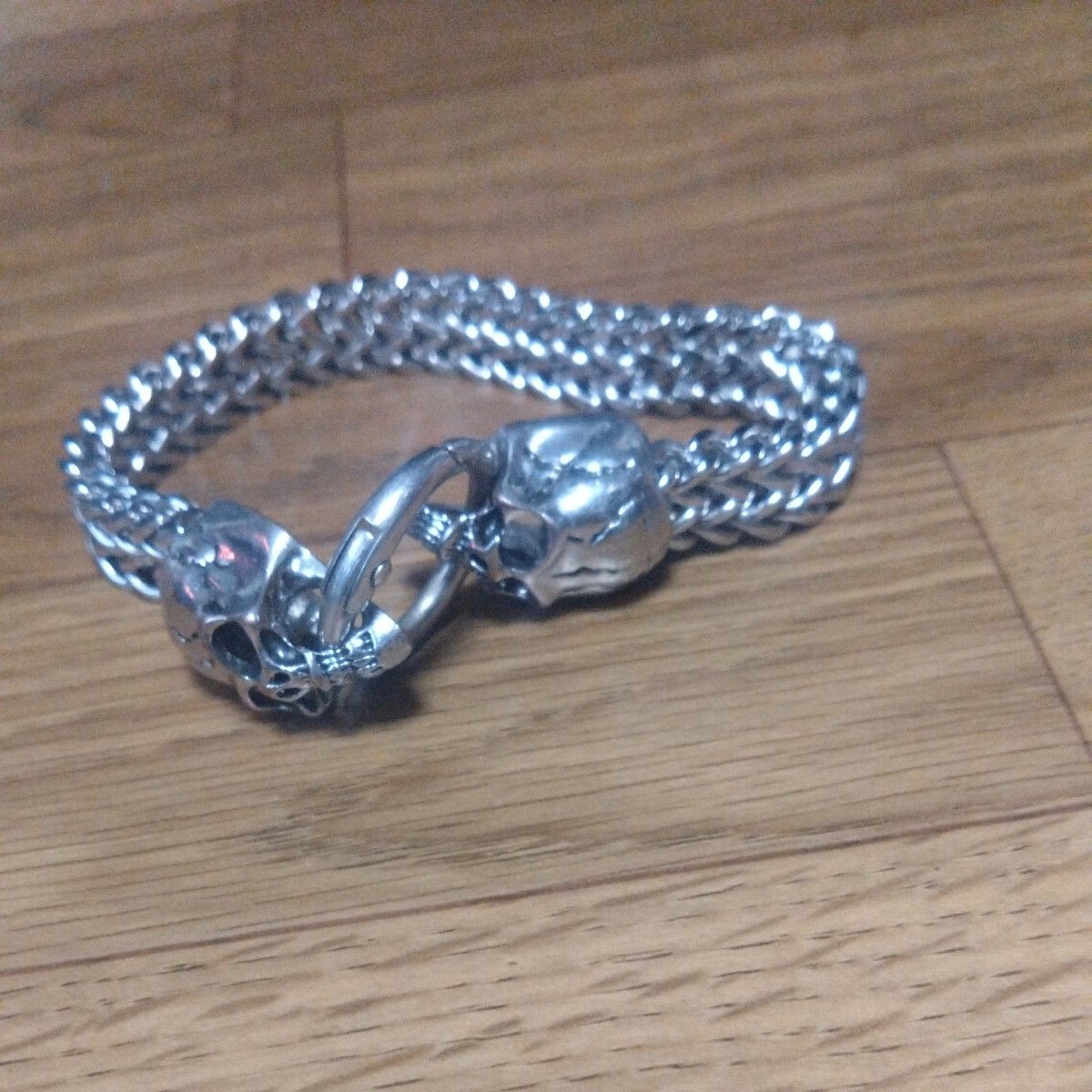 骷髅图案双链手链银色