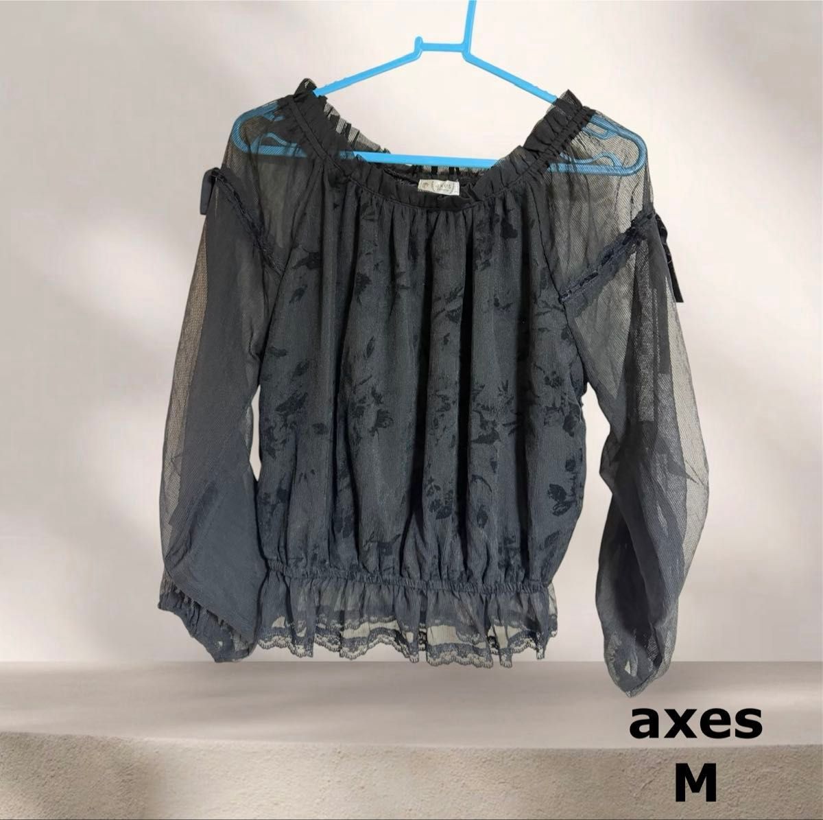 axes femme 透视雪纺衬衫 一字肩 黑色 M码