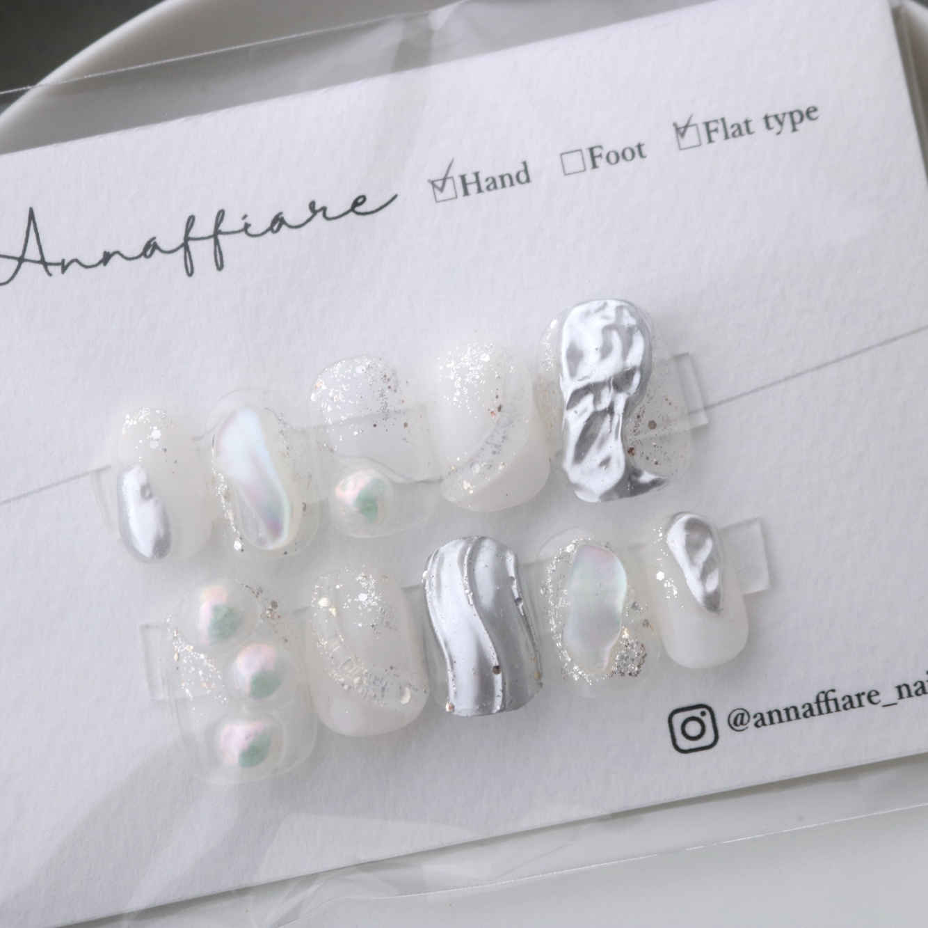 【Limited to one! Regular size, actual product sale / Ready for immediate shipping] Large pearl and clear wavy mirror nail tips / Annaffiare Ceremony Date Elegant Simple Floral Pattern Wedding Attire