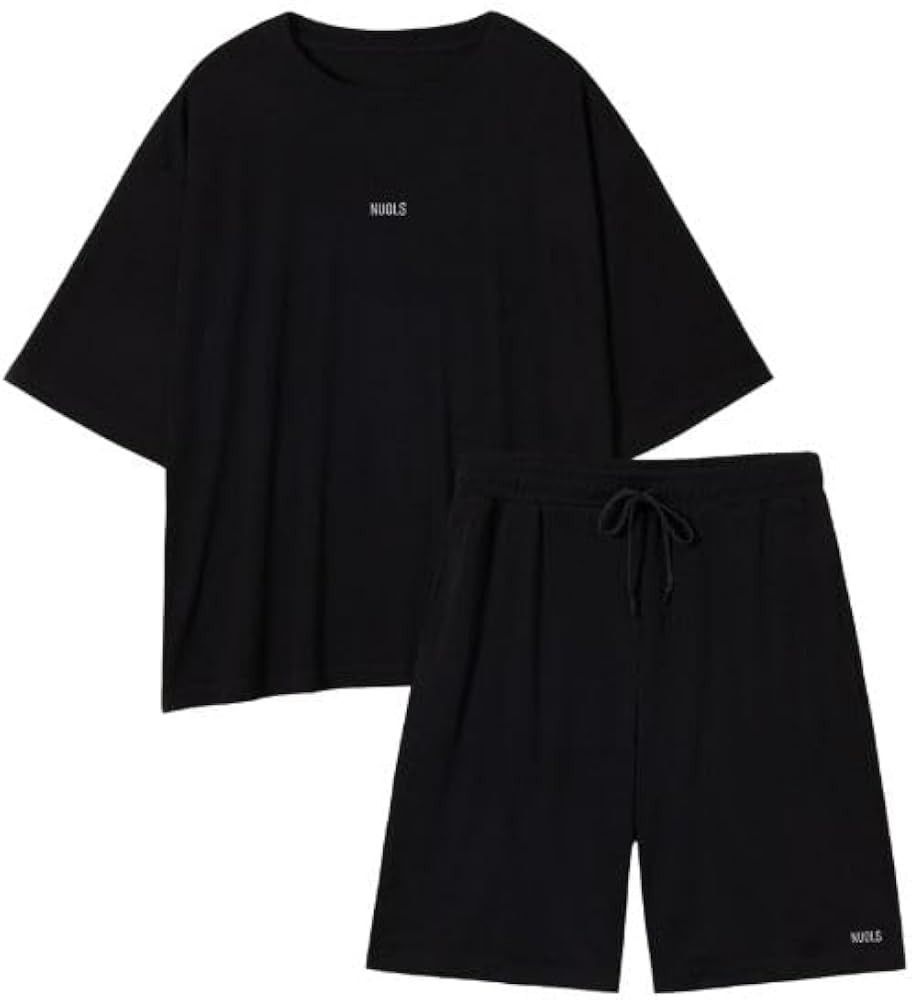 NUOLS 短袖T恤 五分裤 套装 黑色 室内服