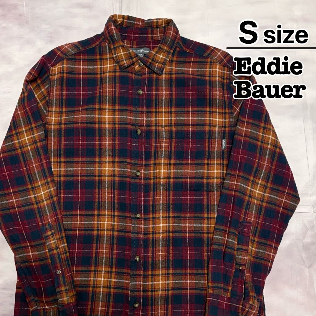 Eddie Bauer法兰绒衬衫S红色橙色方格花纹旧衣服