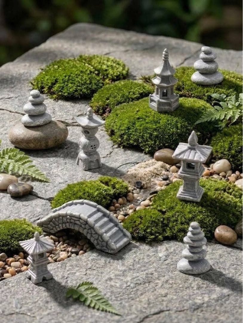 Miniature Garden Lantern Stone Bridge Stacked Stones Terrarium Bonsai Diorama Ornament 8 Pieces