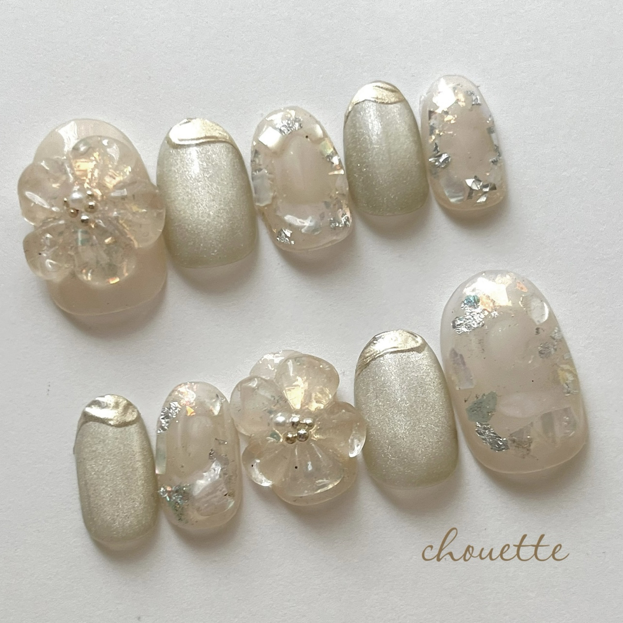 Suzukaze/Bridal Nail Tips White Kimono Flower 3D Flower Magnetic Wedding Pre-Shoot Coming of Age Ceremony Wedding/Pre-Shoot/Wagasha
