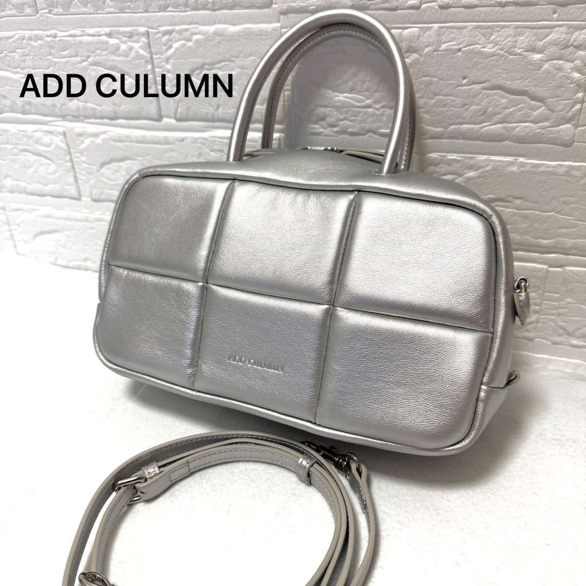 Unused-condition ADD COLUMN Adcolumn PUFF FOLD square shoulder bag handbag silver
