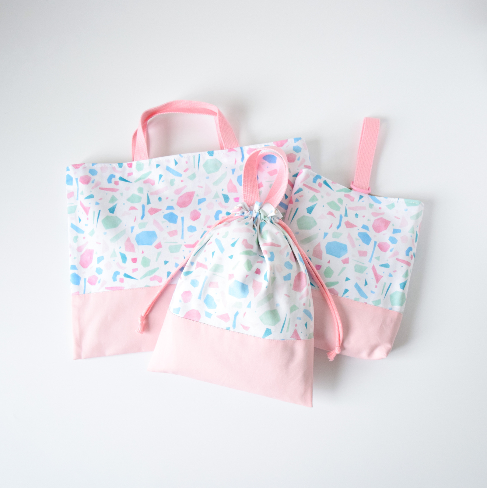 【可选择尺寸】入园入学3件套装 * terrazzo粉色 × 蓝色 * 课程包换衣服袋上鞋