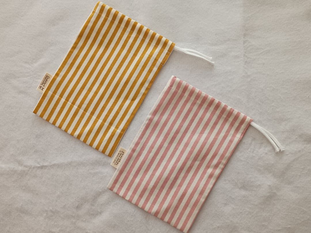 Drawstring Bag 2-Piece Set ☆ Striped (Muted Mustard & Muted Pink)