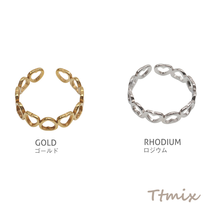 TR761-R 3个 不锈钢戒指 心形 镂空 简约 指环 设计款 开口戒 内径约 17mm 3 x(1个装))