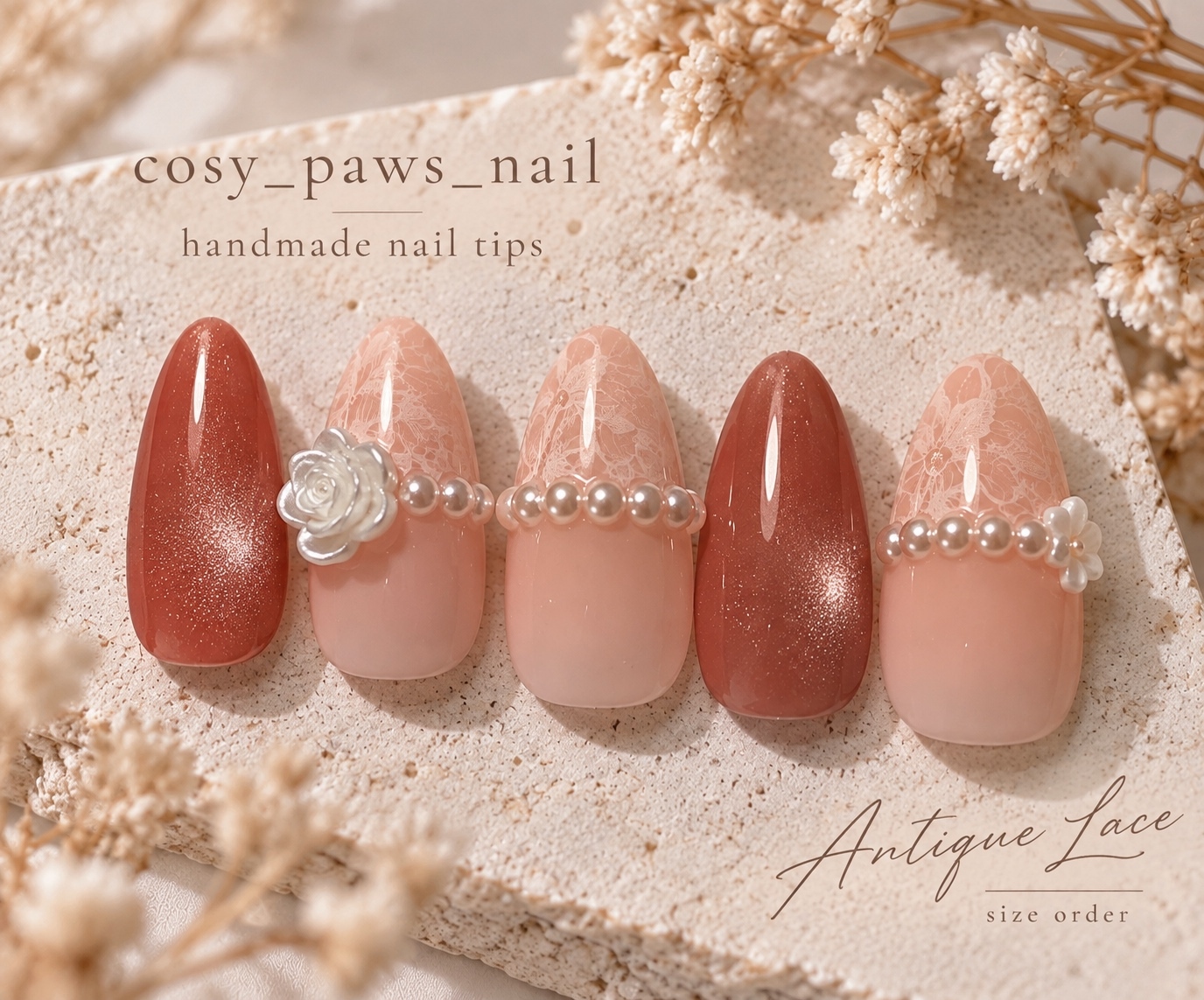 Antique Lace Nail Nail Tips Custom Size