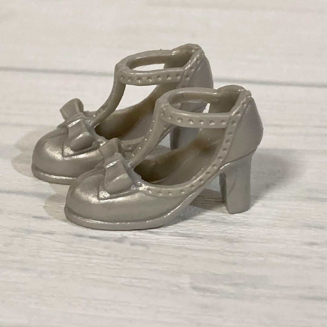 1/6 Scale Doll Shoes Ribbon Heel Pumps Silver Gray for Rika-chan
