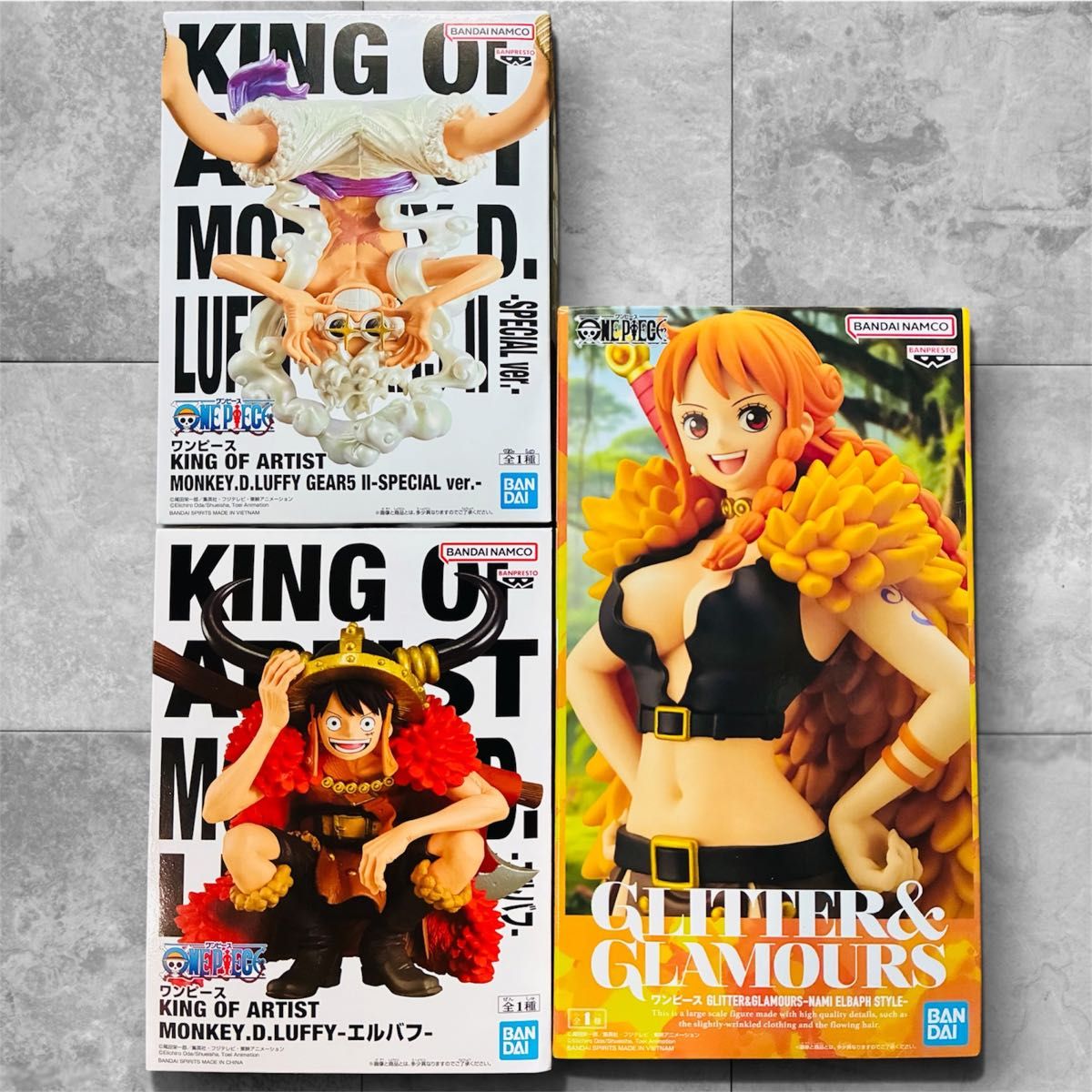 One Piece Figure 3-Piece Set KING OF ARTIST Luffy Nami Elbaf Ver.
