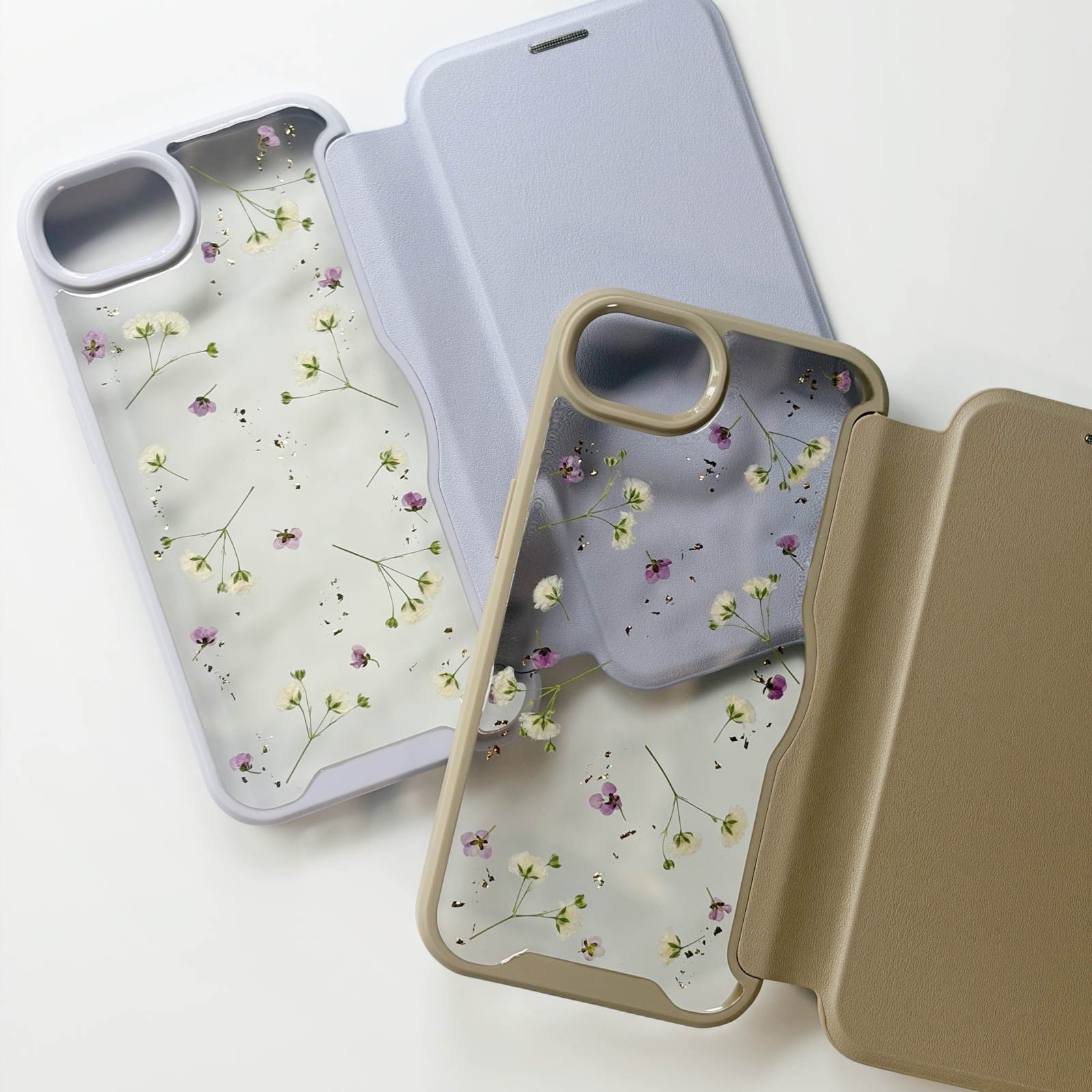 【留白】手机壳 押花手机壳 iphone17 16 15 12 手机指环支架 软壳 翻盖式手机壳 全机型适用 满天星 成人 优雅 礼品 自然风