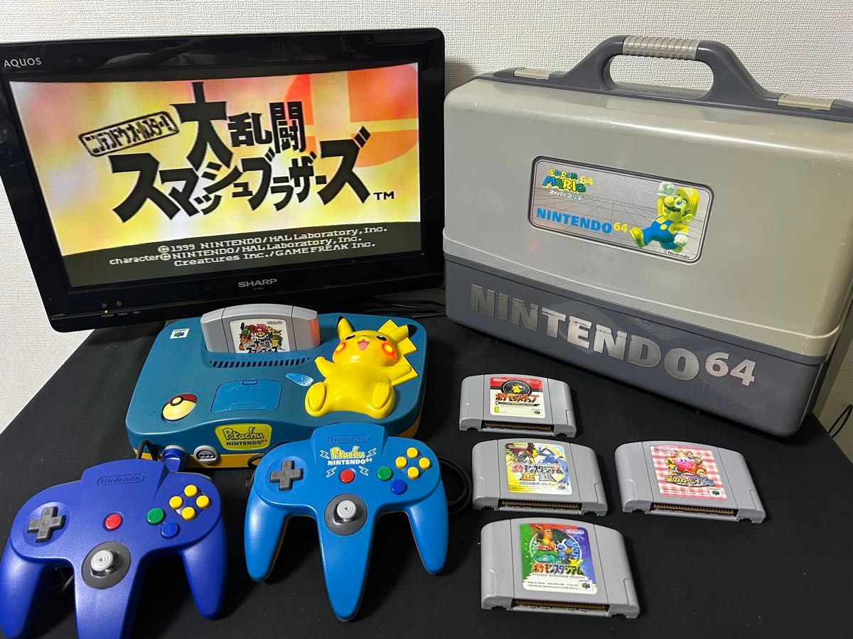 NINTENDO64 皮卡丘 主机 5款游戏软件 2个手柄 已确认运行正常