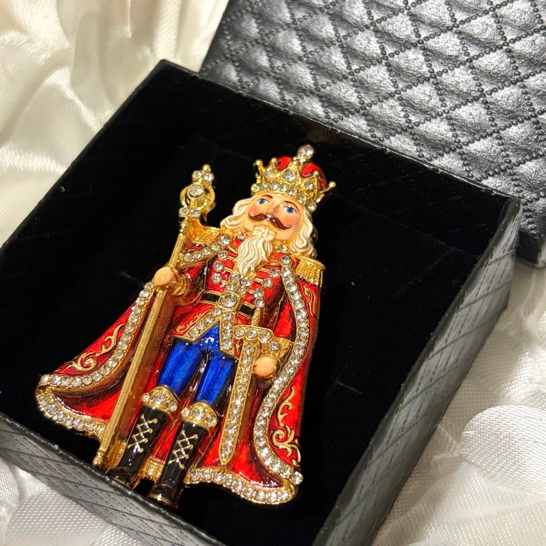 Nutcracker King Brooch with Rhinestones