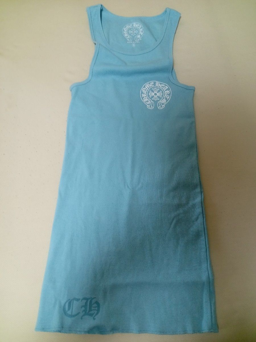 正規品 CHROME HEARTS クロムハーツ ホースシュー タンクトップ ライトブルー ロゴプリント size M