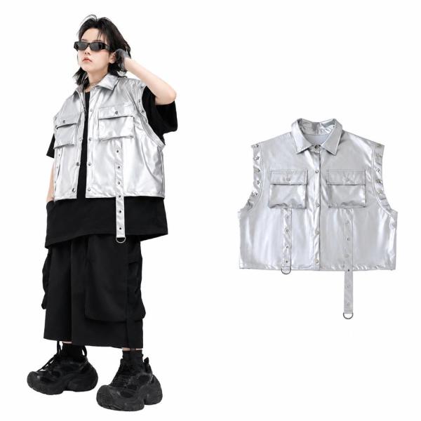 儿童舞蹈服装背心男孩女孩嘻哈舞台装儿童叠穿无袖S舞服街头舞台