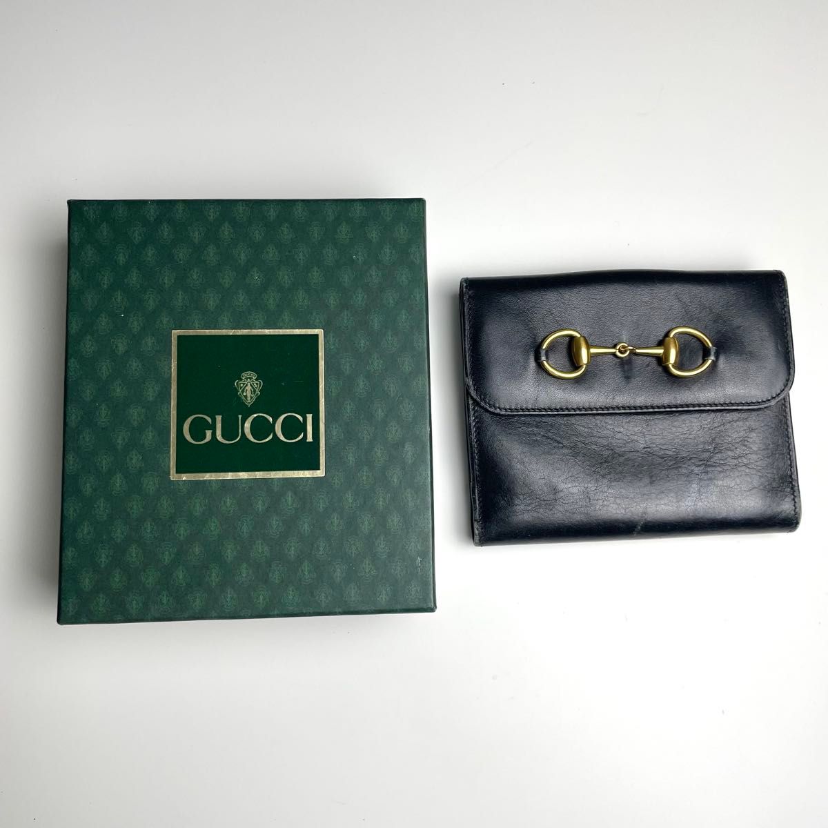 GUCCI グッチ ホースビット 二つ折り財布 ブラック レザー ヴィンテージ 箱付き