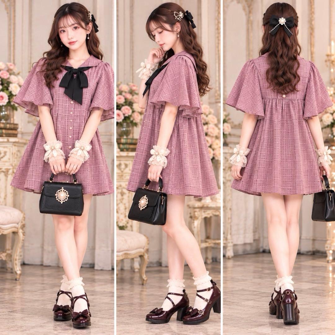 Axes Femme Sheer Check Cape-Style Dress with Bow Tie in Faded Pink, Size F