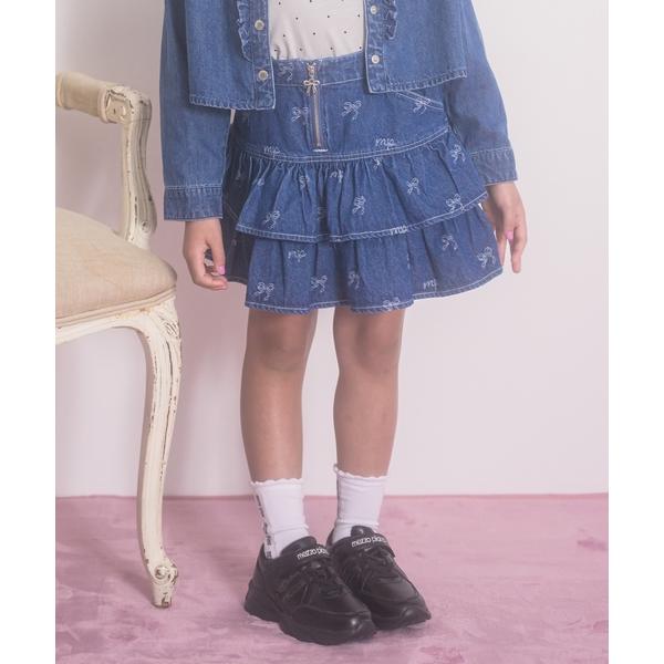 Ribon jaggard denim skirt with inner pants kids children's clothing girl