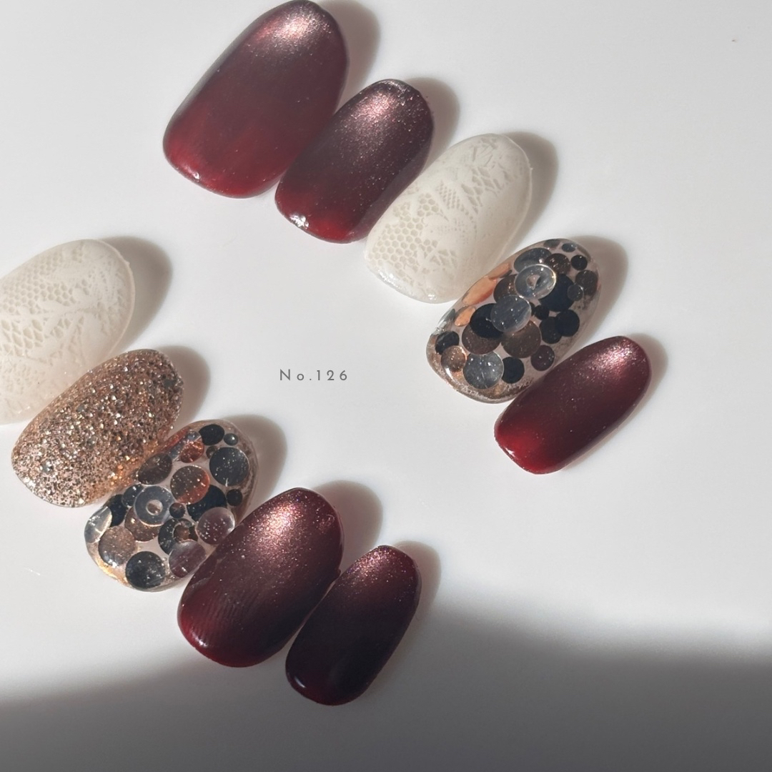 Bordeaux x Hologram Nail Tips | Mature Tone Autumn/Winter Nails| No.126 | disco