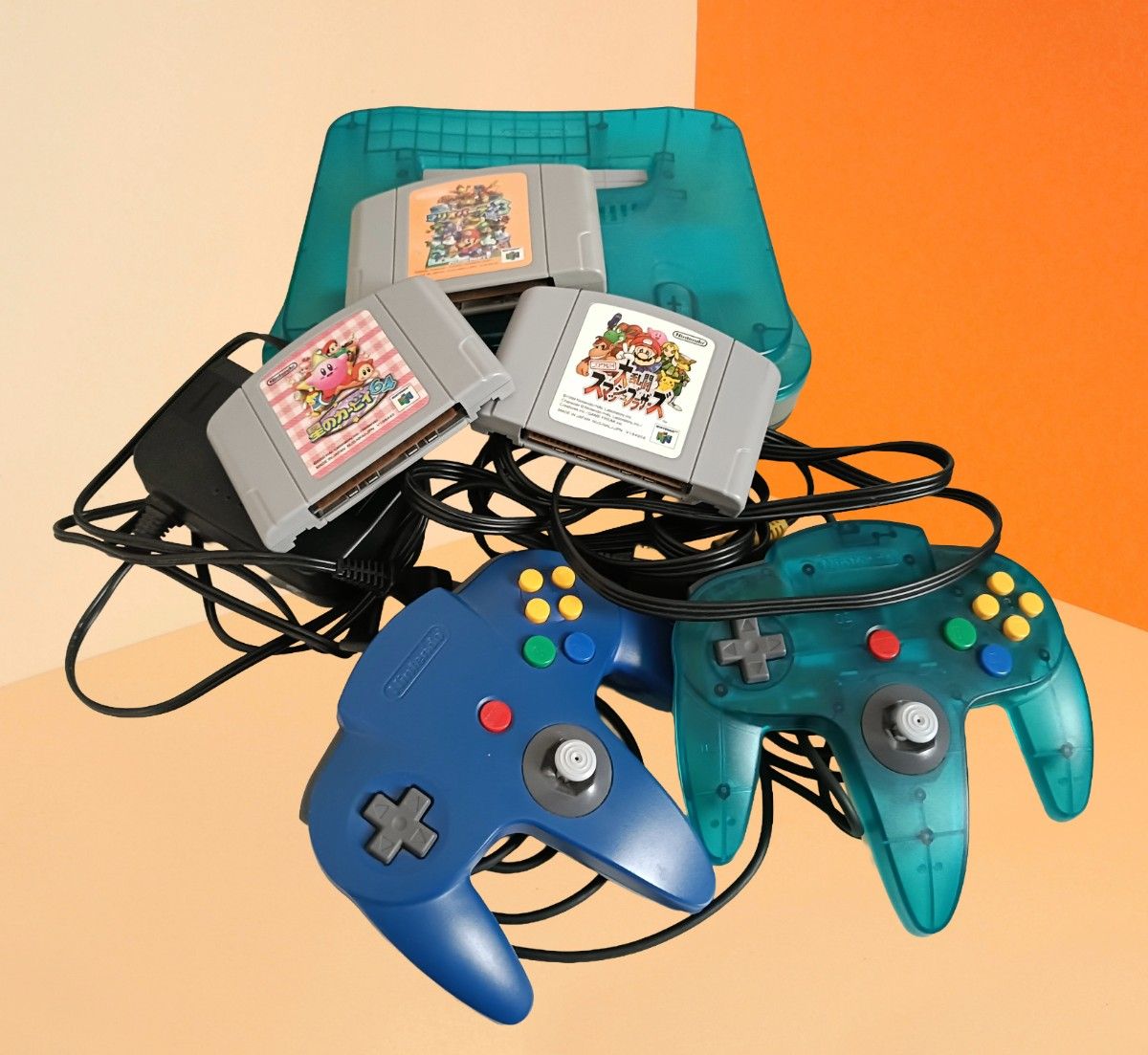 任天堂NINTENDO64主机透明蓝色控制器2个软件3套