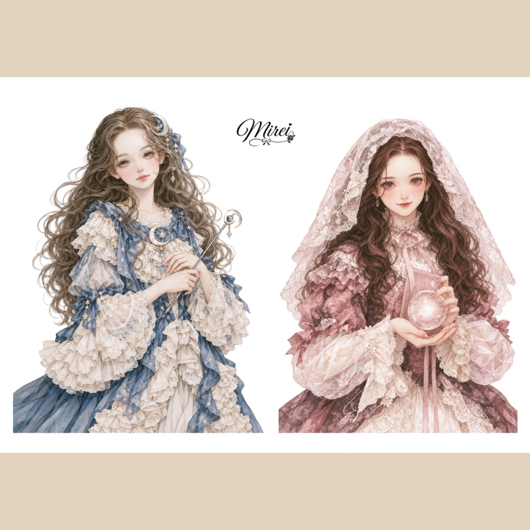 🪄午夜魔术A6贴纸四套🌙(混血) No.S116女孩插图拼贴素材Mirei原创女孩贴纸人物贴纸女孩手册装饰