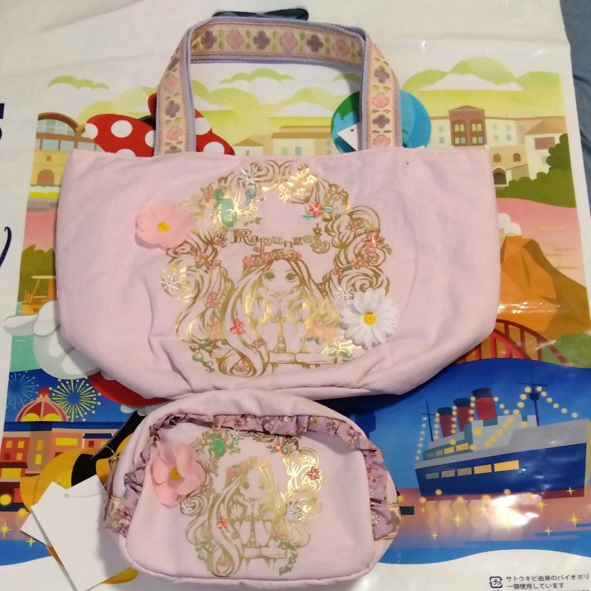 Disney Resort Rapunzel Tote Bag Pouch Pink Disneyland DisneySea