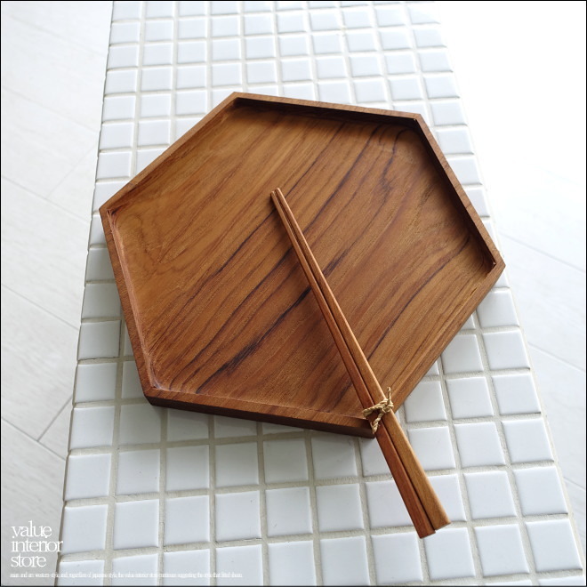 柚木餐盘六角盘/M 木制餐盘 中号餐盘 平盘 托盘 茶托 木质餐盘 餐盘 日式餐具 纯实木餐具