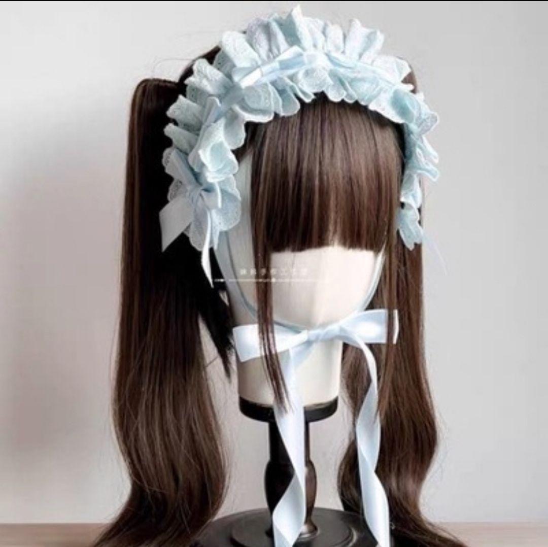 头饰 天蓝色 蝴蝶结 荷叶边 洛丽塔 克拉罗莉 cosplay 头部饰品