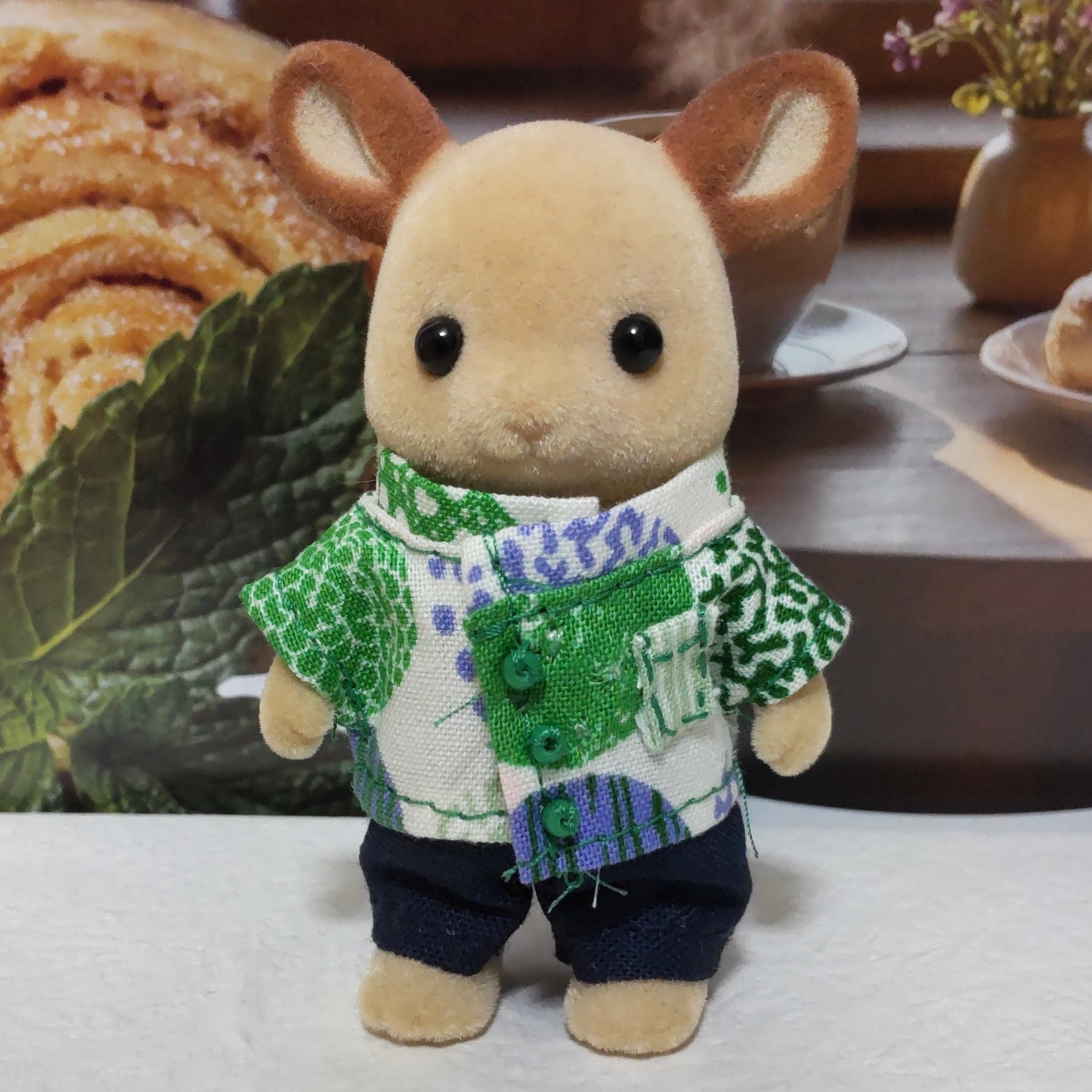 Sylvanian Families 北欧圆圈图案立领衬衫和裤子 男孩款 绿色
