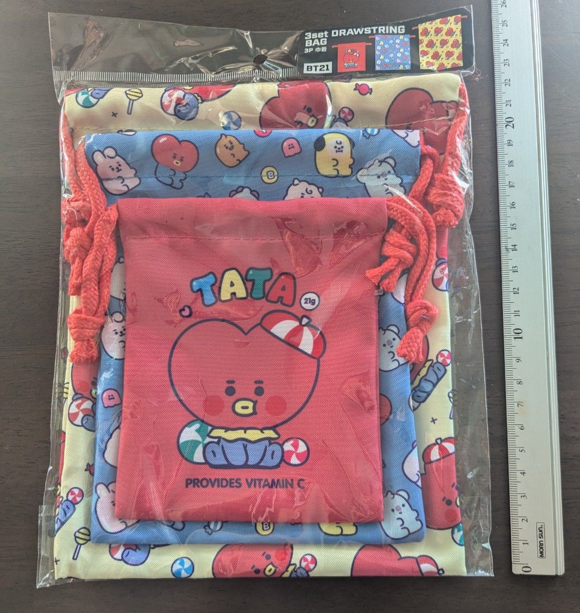 BT21 3-Piece Set Drawstring Bag TATA 3P Drawstring Pouch BTS LINE FRIENDS
