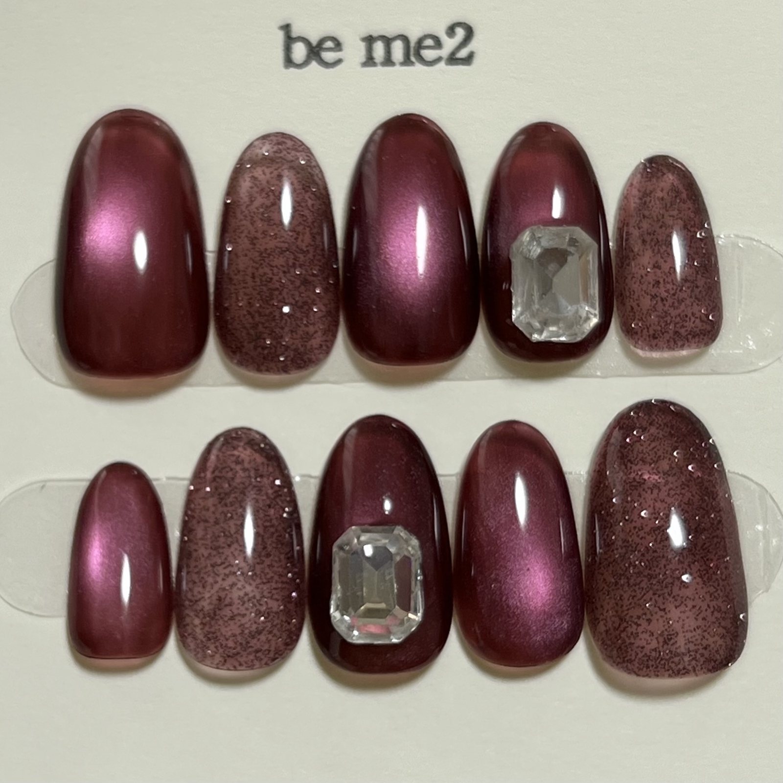 #16 Wine Red, Flash Glitter, Gradient Design, Jewels, Elegant Autumn/Winter Nail Tips