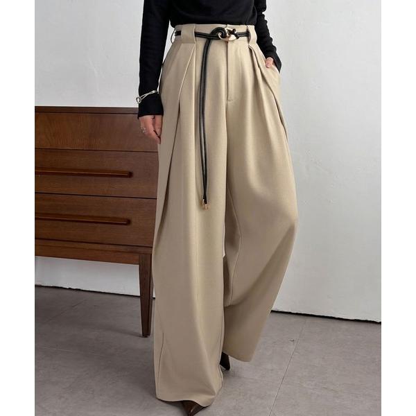 Women's Wide Pants Wool-Feel Loop Design Tuck Pants