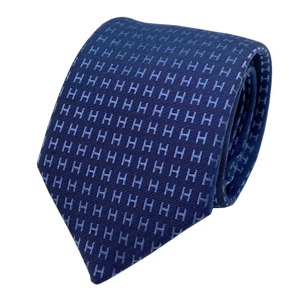 【新品】爱马仕 HERMES 领带 H织领带 7厘米《 Fasone H 》海洋蓝 / 蓝色 100%真丝 礼品 男士 H036322T 17