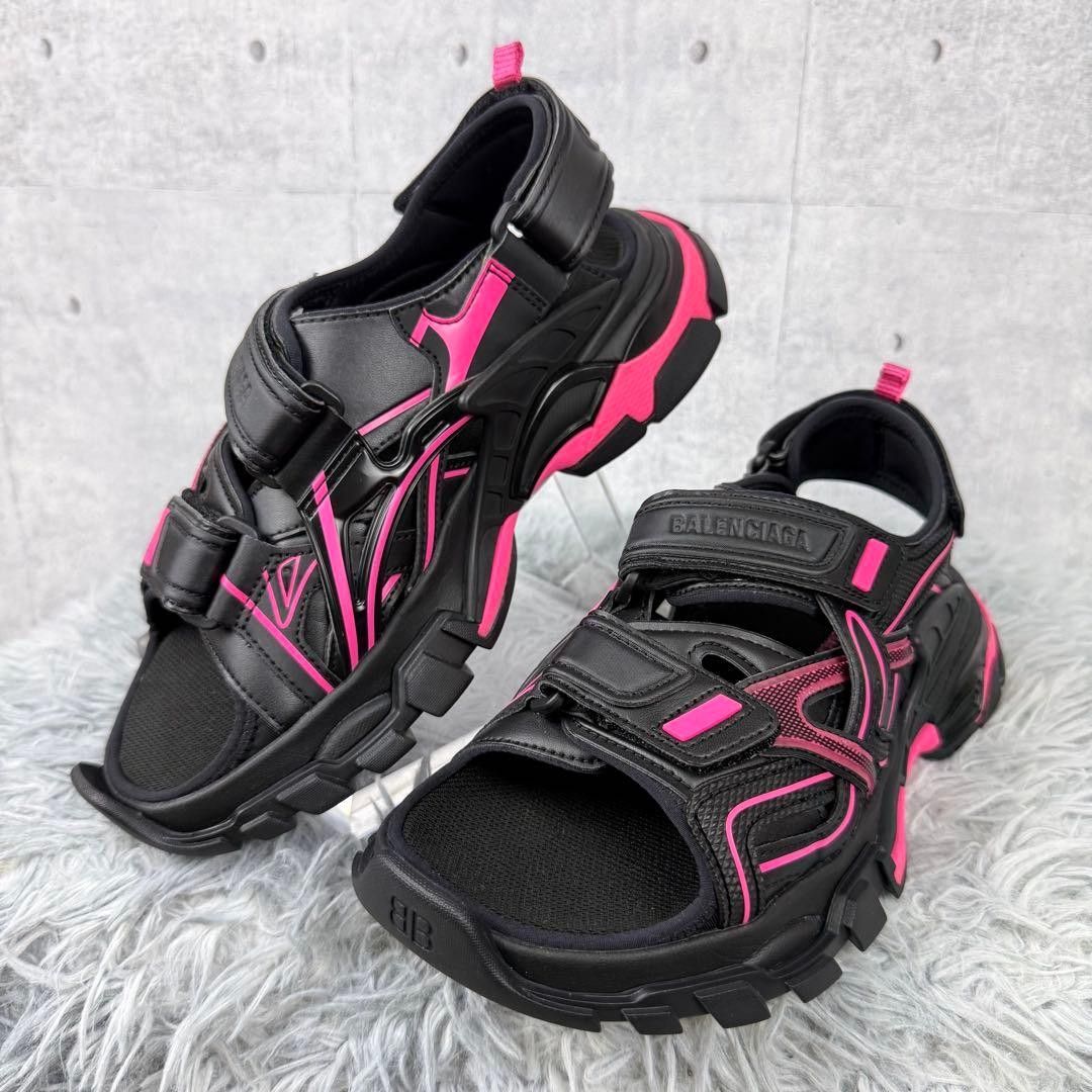 極美品 BALENCIAGA バレンシアガ Track Sandal トラックサンダル 617543 38 25cm 黒 ピンク