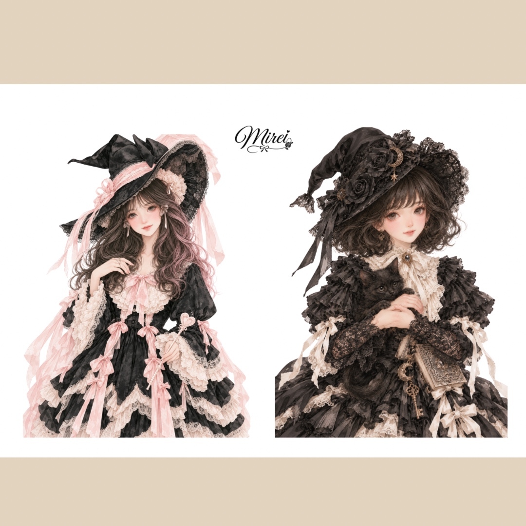🪄午夜魔术A6贴纸四套🌙(混血) No.S047女孩插图拼贴素材Mirei原创女孩贴纸人物贴纸女孩手册装饰
