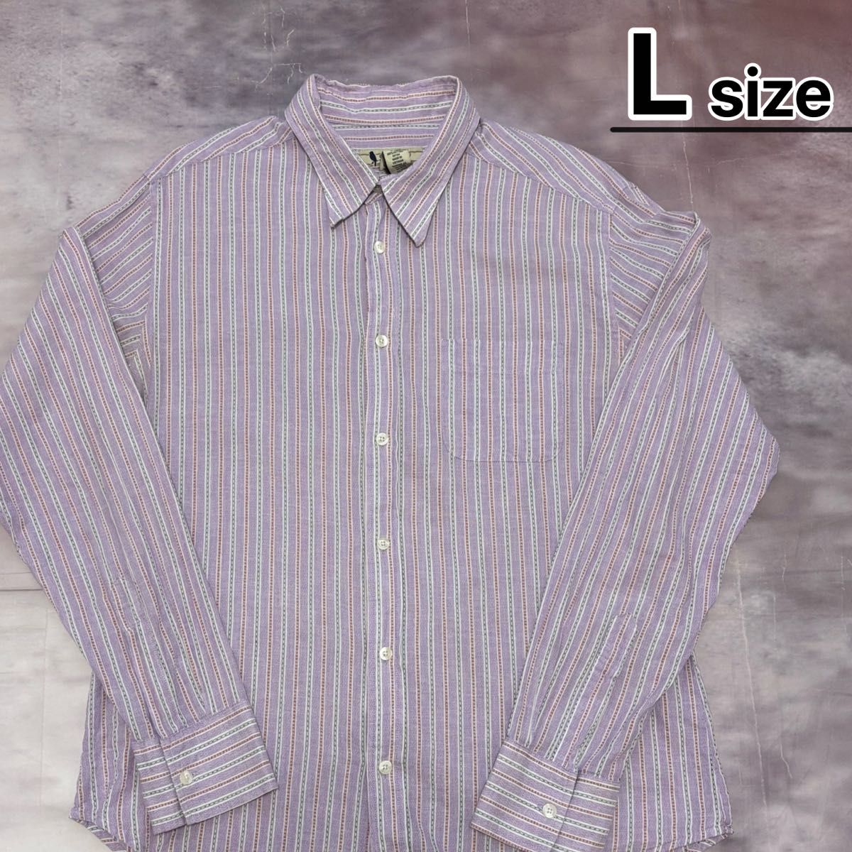 USA old clothes long sleeve shirt L striped purple purple cotton regular color