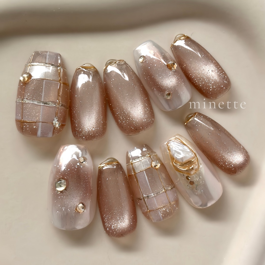 Luminous - Radiance | Choose your option 6color 🪞💫Luminous Éclat Nail Tips Check Pattern French Bridal Wedding Bride Autumn Winter Christmas Pearl