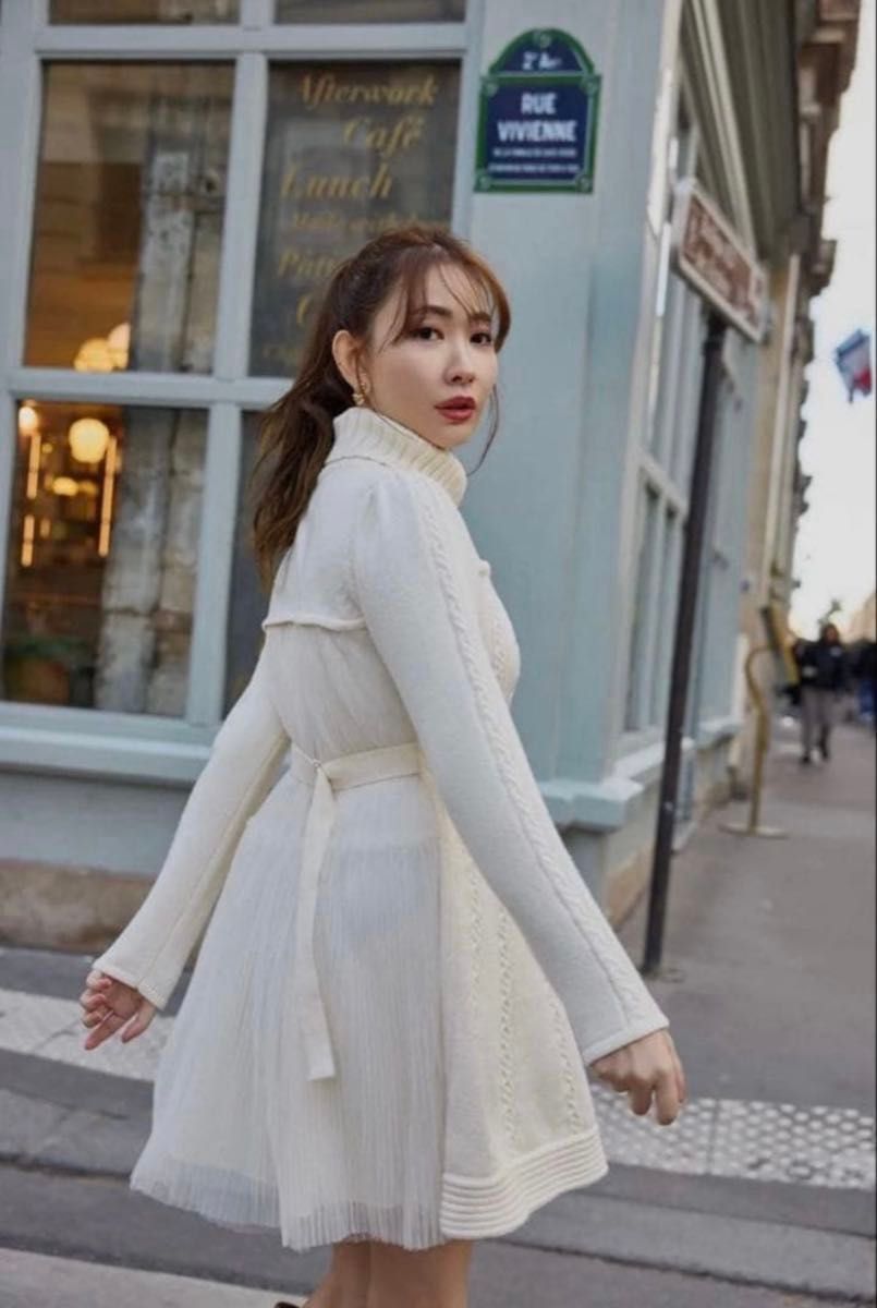 【herlipto】Clara Cable Knit Dress swan Sサイズ