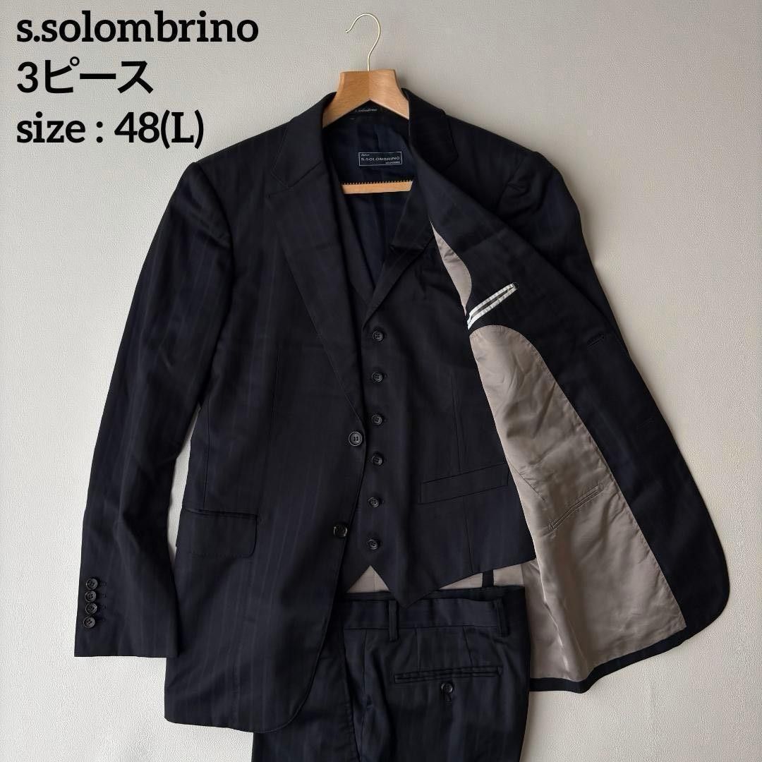 【美品】vintage 90s 三件套西装套装 休闲 海军蓝 条纹 日本制 婚礼 成人礼 L码