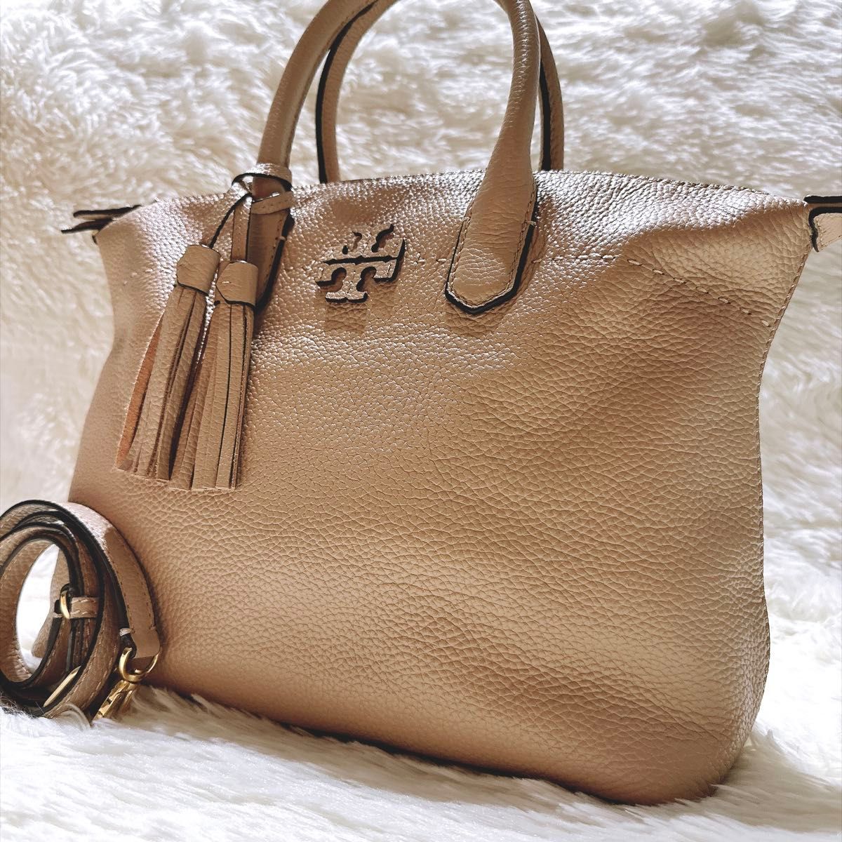 Tory Burch Tote Bag MacGlow 2-Way Leather Pink Beige