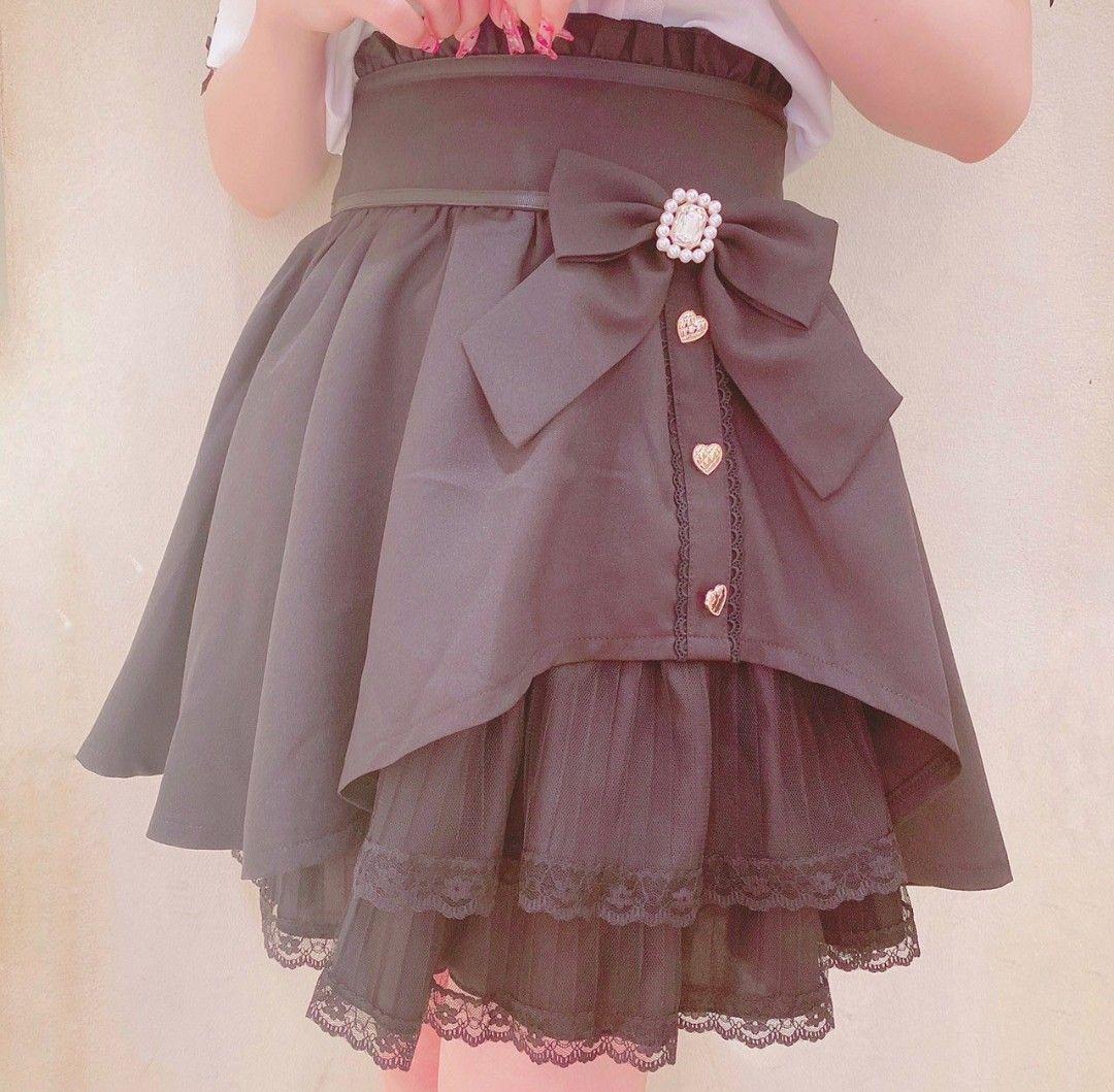 ☾LIZLISA☽ 前襟褶裥裙 黑色