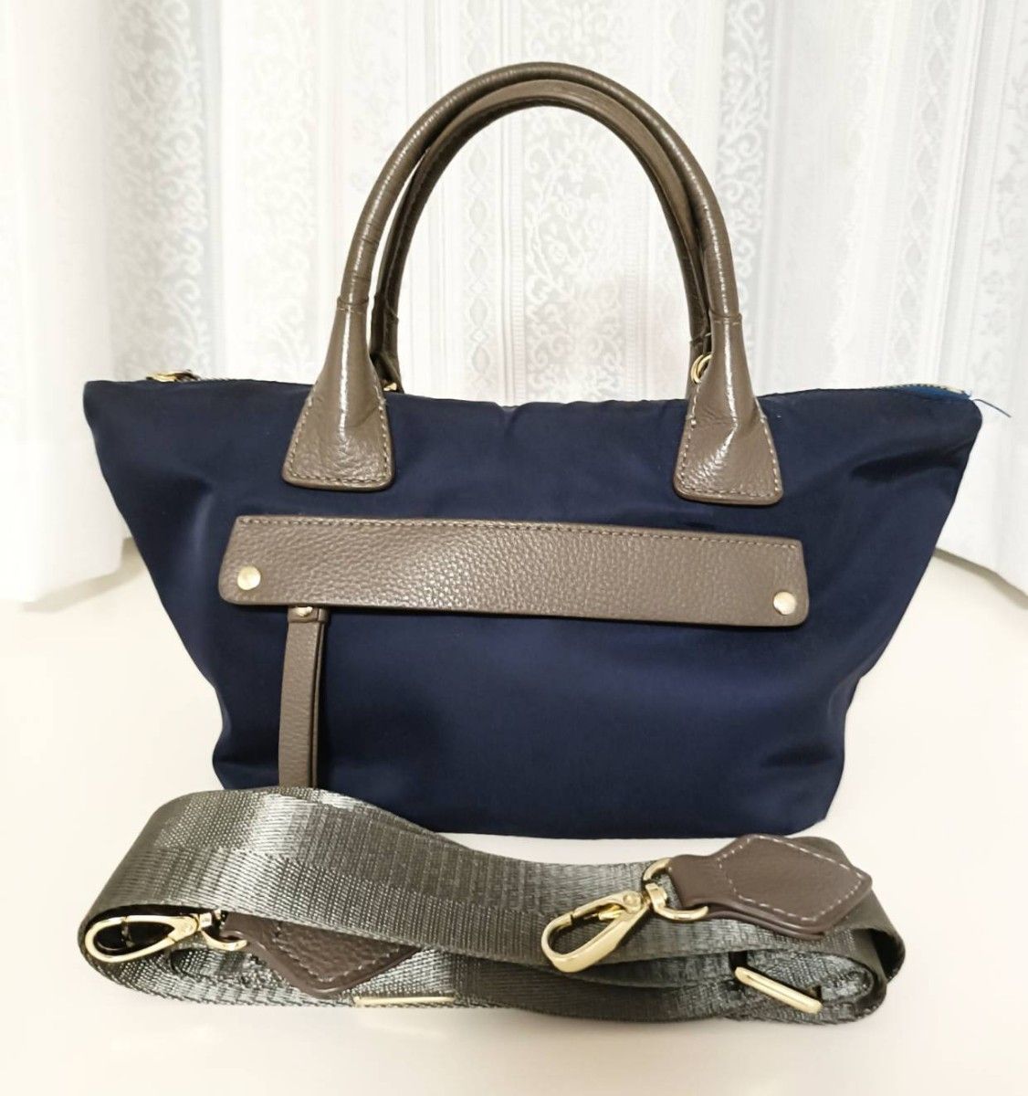 Rimonta Nylon Tote Bag Mini Tote Bag Italian Leather 2-Way Shoulder Bag Navy 2-Way Made in Italy