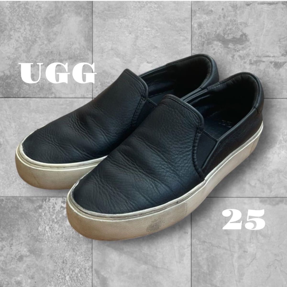 UGG JASS スリッポン 厚底 レザー シボ革 ブラック 25cm