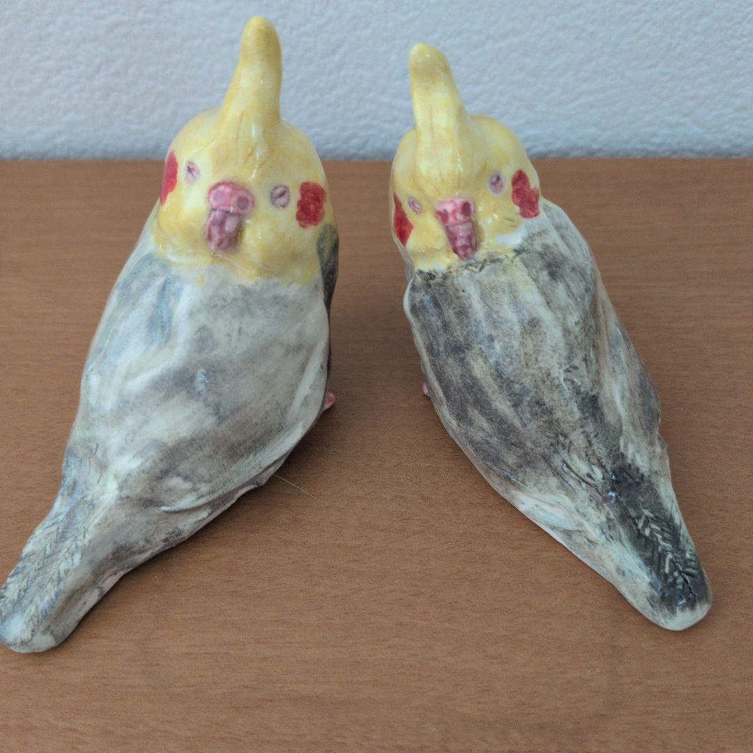 陶器制虎皮鹦鹉摆件 两件套