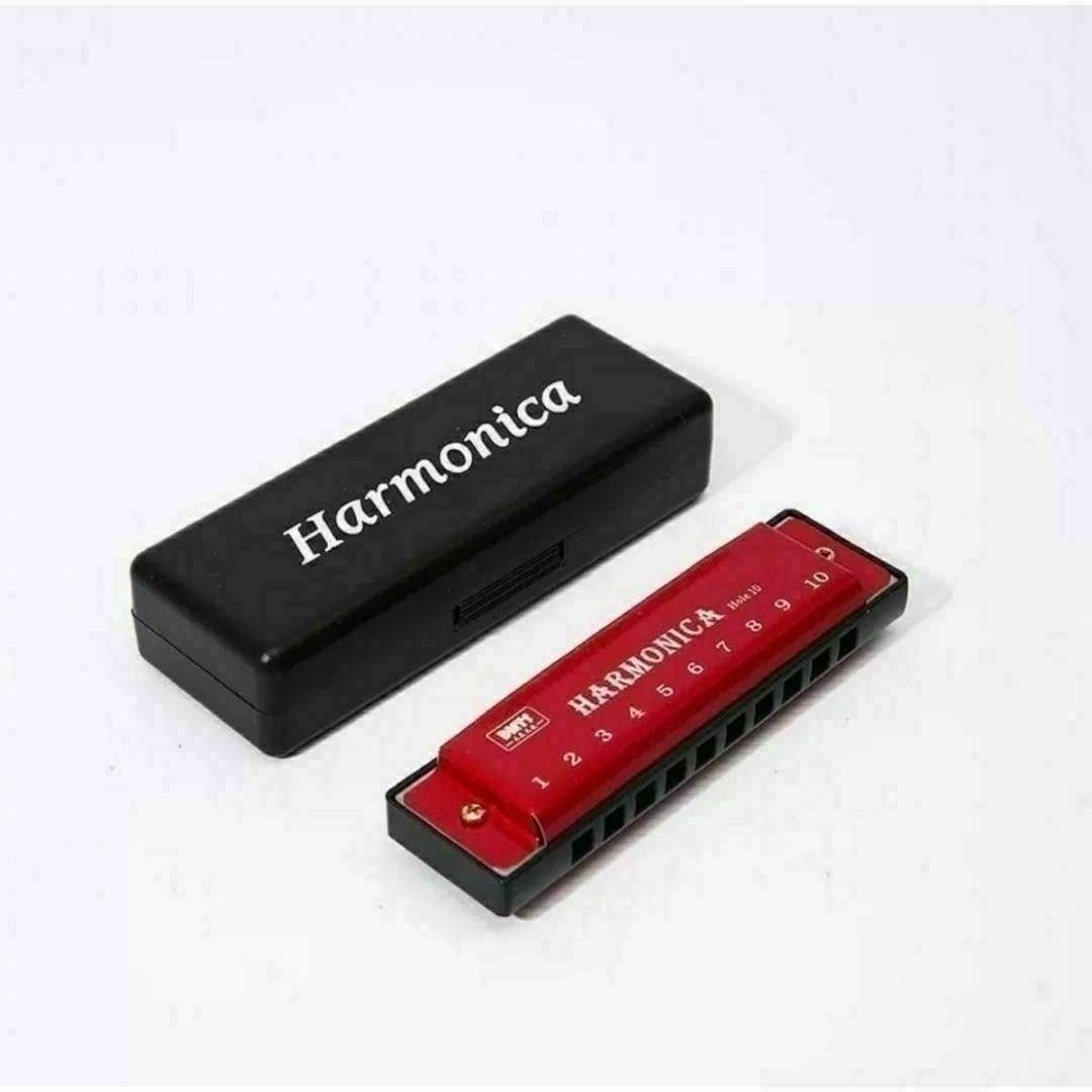 新品10孔口琴带红色外壳的10孔口琴口袋尺寸乐器初学者练习用迷你口琴红色