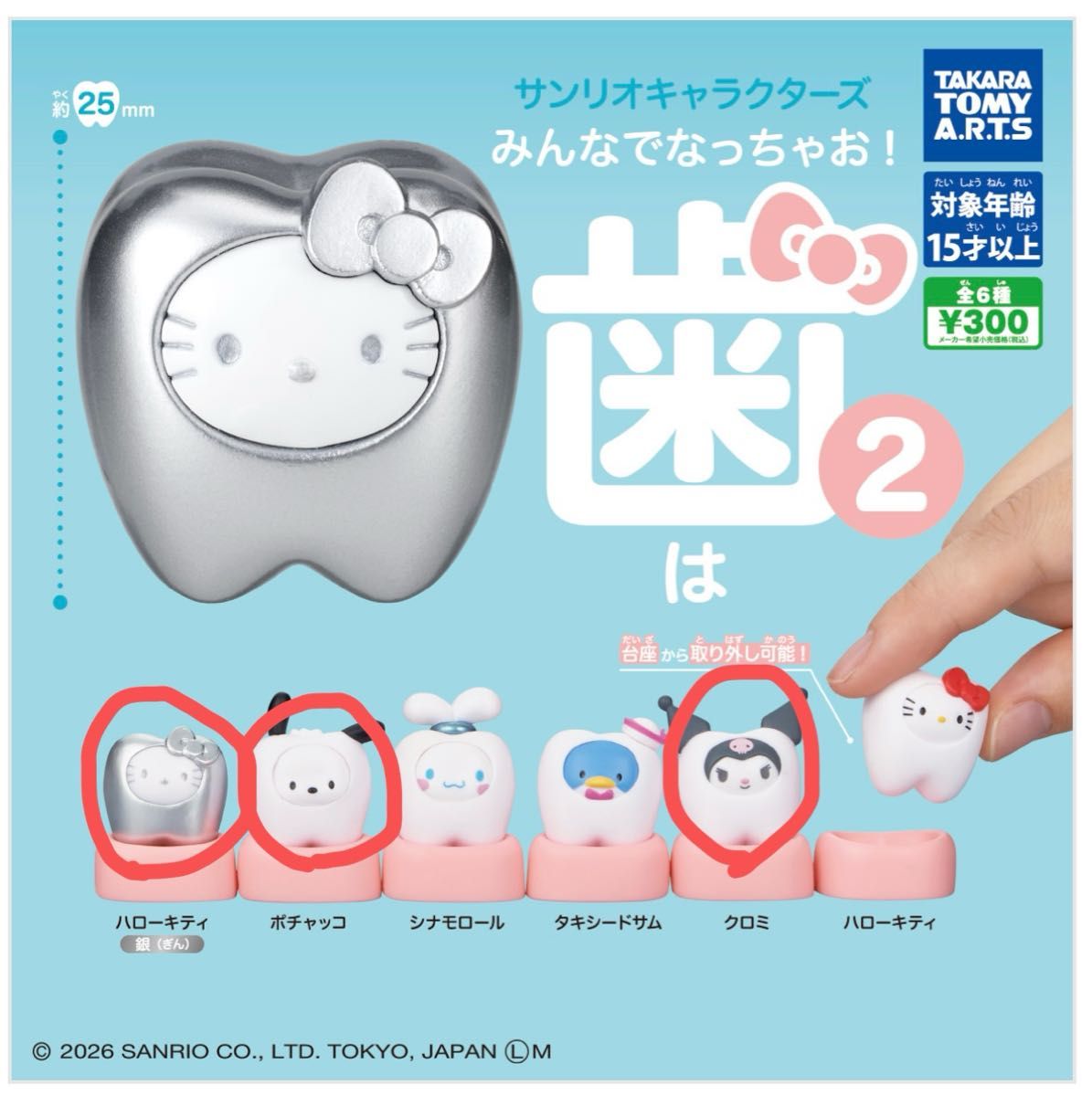 Sanrio Characters 一起变成!牙齿2 Hello Kitty Pochacco My Melody 3件套