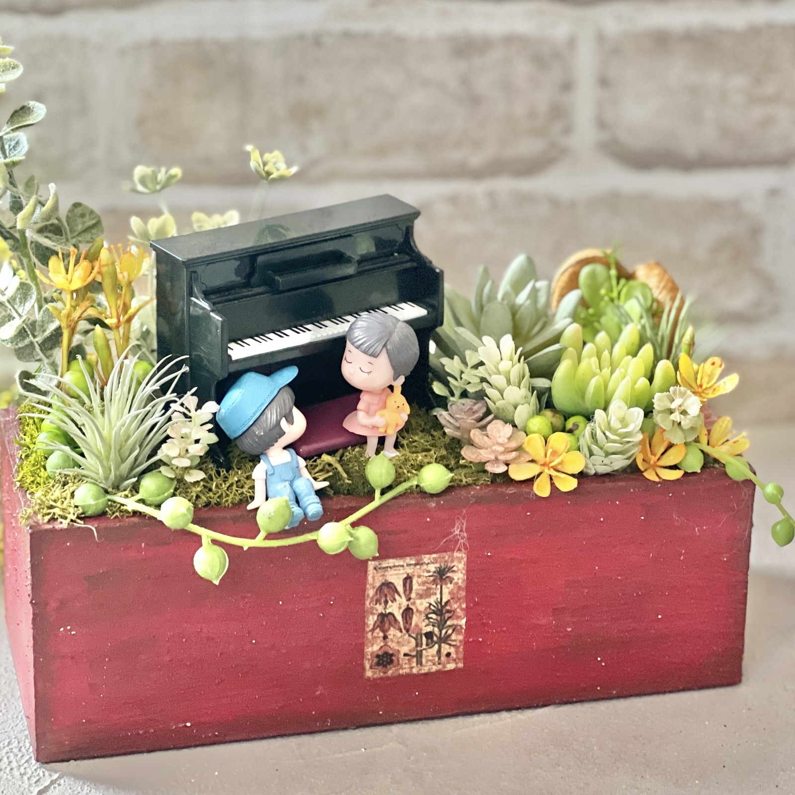 居家时光的治愈之选*小型钢琴自然花园多肉植物装饰自然风家居迷你花园治愈系家居摆件桌面装饰仿真花绿植