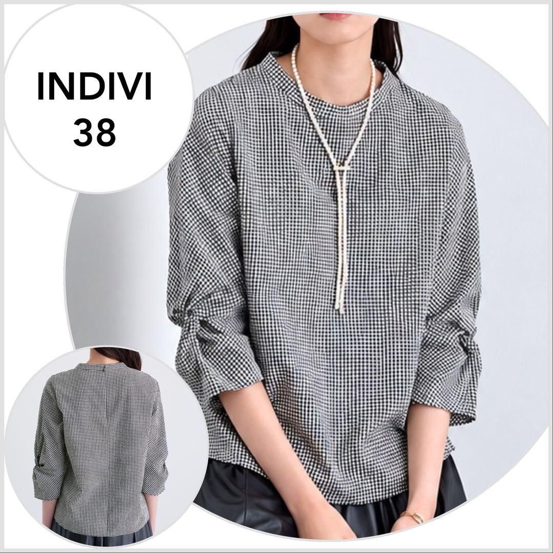 【美品♪】INDIVI 2025 千鸟格袖设计衬衫 黑白