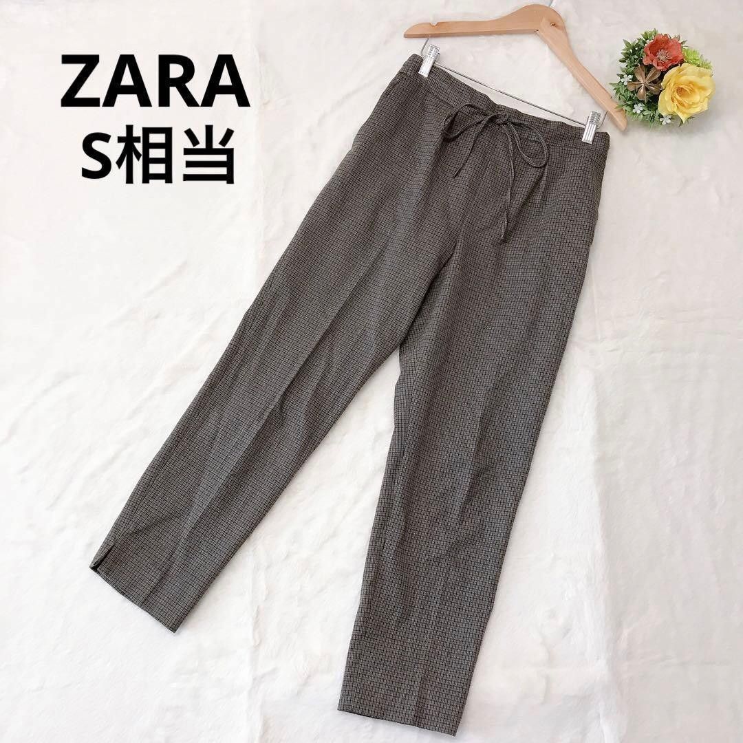 ZARA 格纹锥形裤 满印图案 适合办公室休闲 S码 棕色