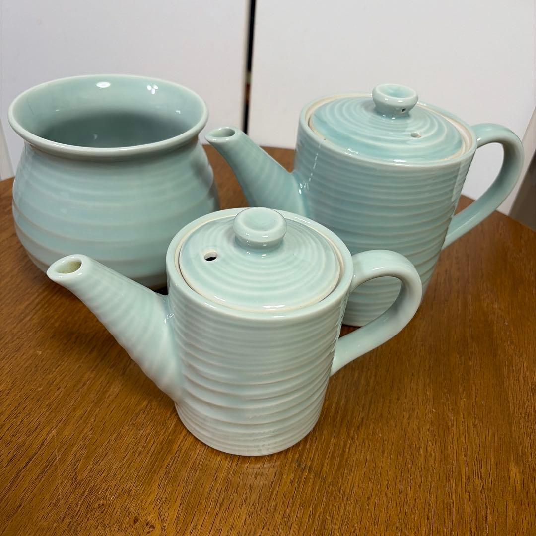 青瓷 高汤壶 高汤容器 陶瓷3件套 打包出售 水蓝色 日式餐具 二手商品